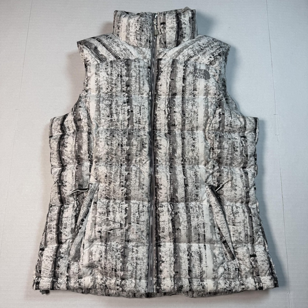 The North Face Vest Womens Small Gray White 700 Down Puffer Full Zip Goose Down